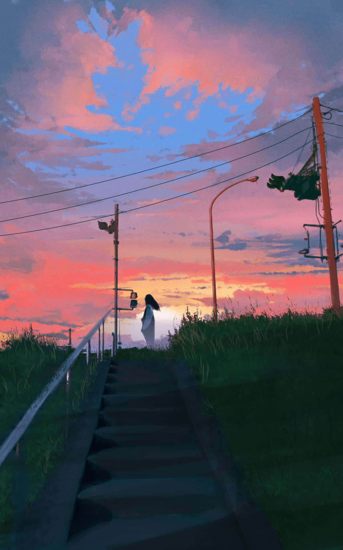 Girl Anime Sunset Art Portrait