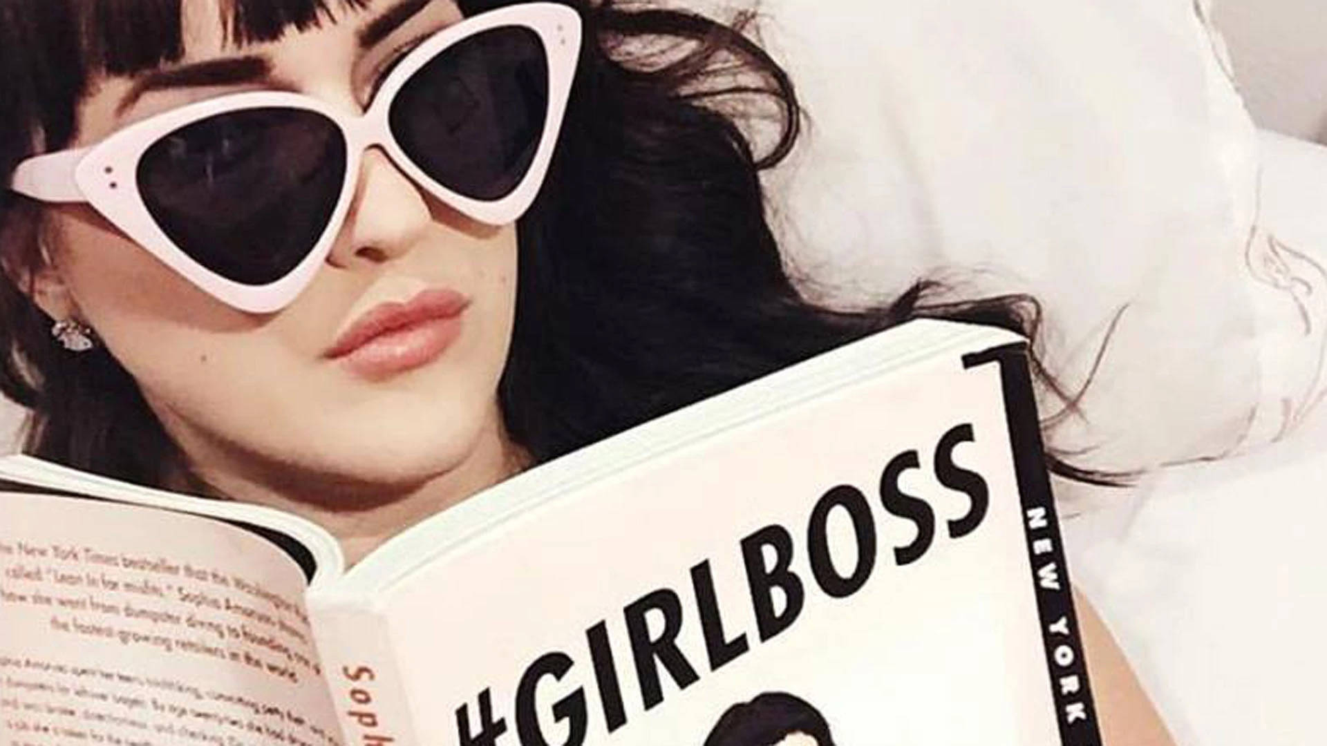 Girl Boss With A Book Background