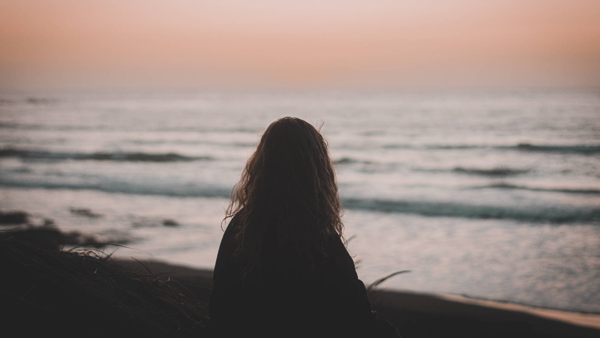 Girl By Beach Alone Background