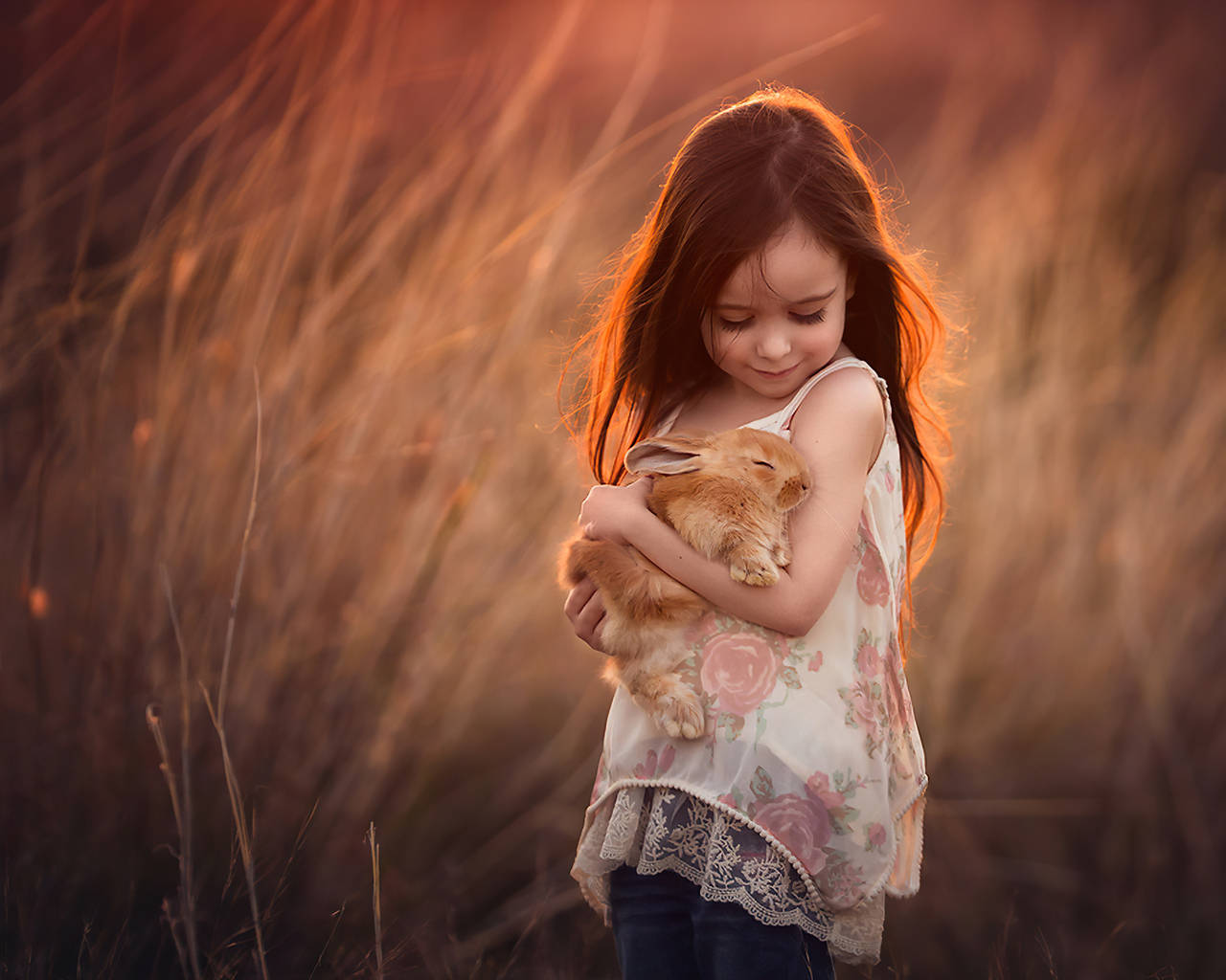 Girl Child Holding A Rabbit Background