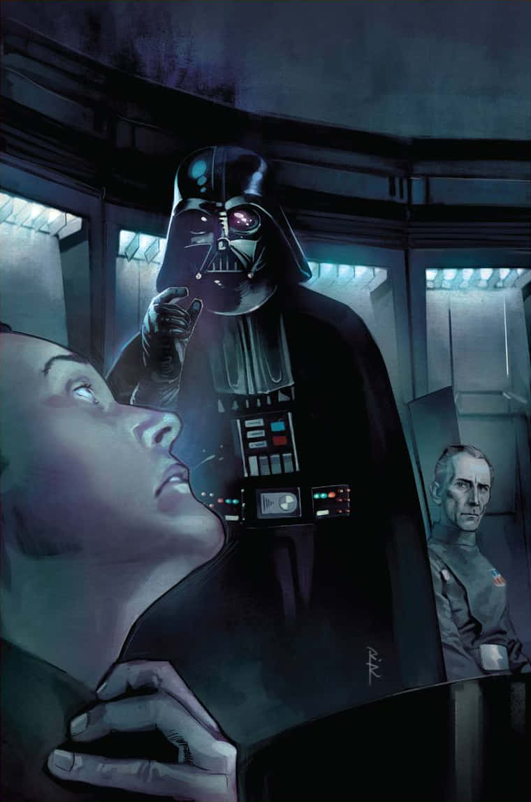 Girl Choking Herself Beside Darth Vader Background