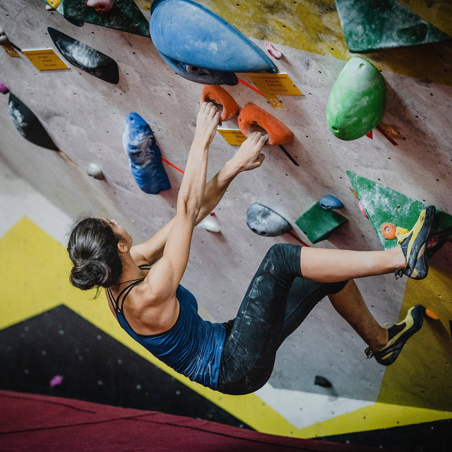 Girl Climbing Wall Rocks Background