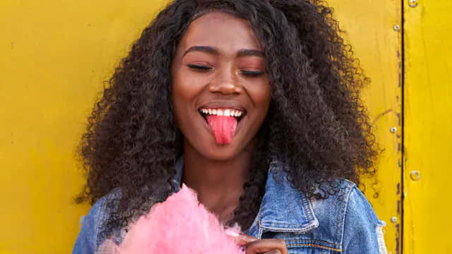 Girl Cotton Candy Tongue Out Background