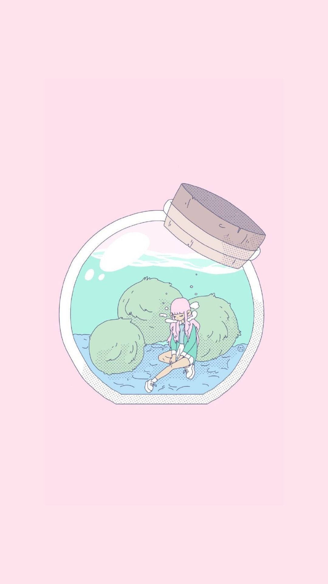 Girl Cute Aesthetic In The Bottle Background