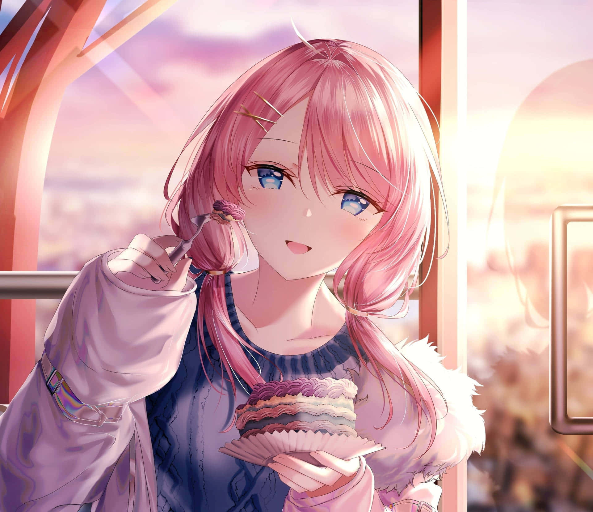 Girl Eating Cake Anime Pfp Aesthetic Background
