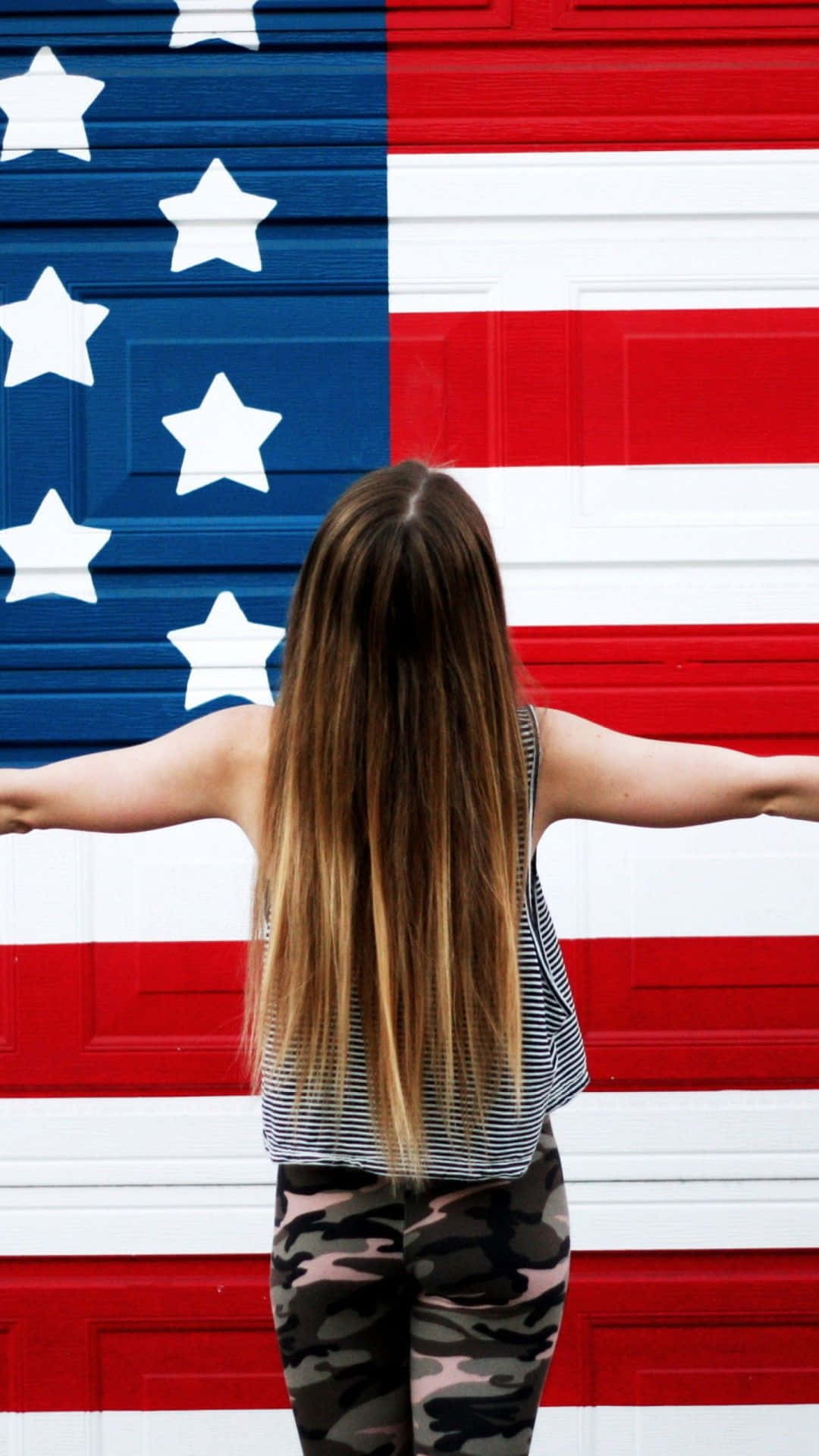 Girl Facing Usa Iphone Flag Background