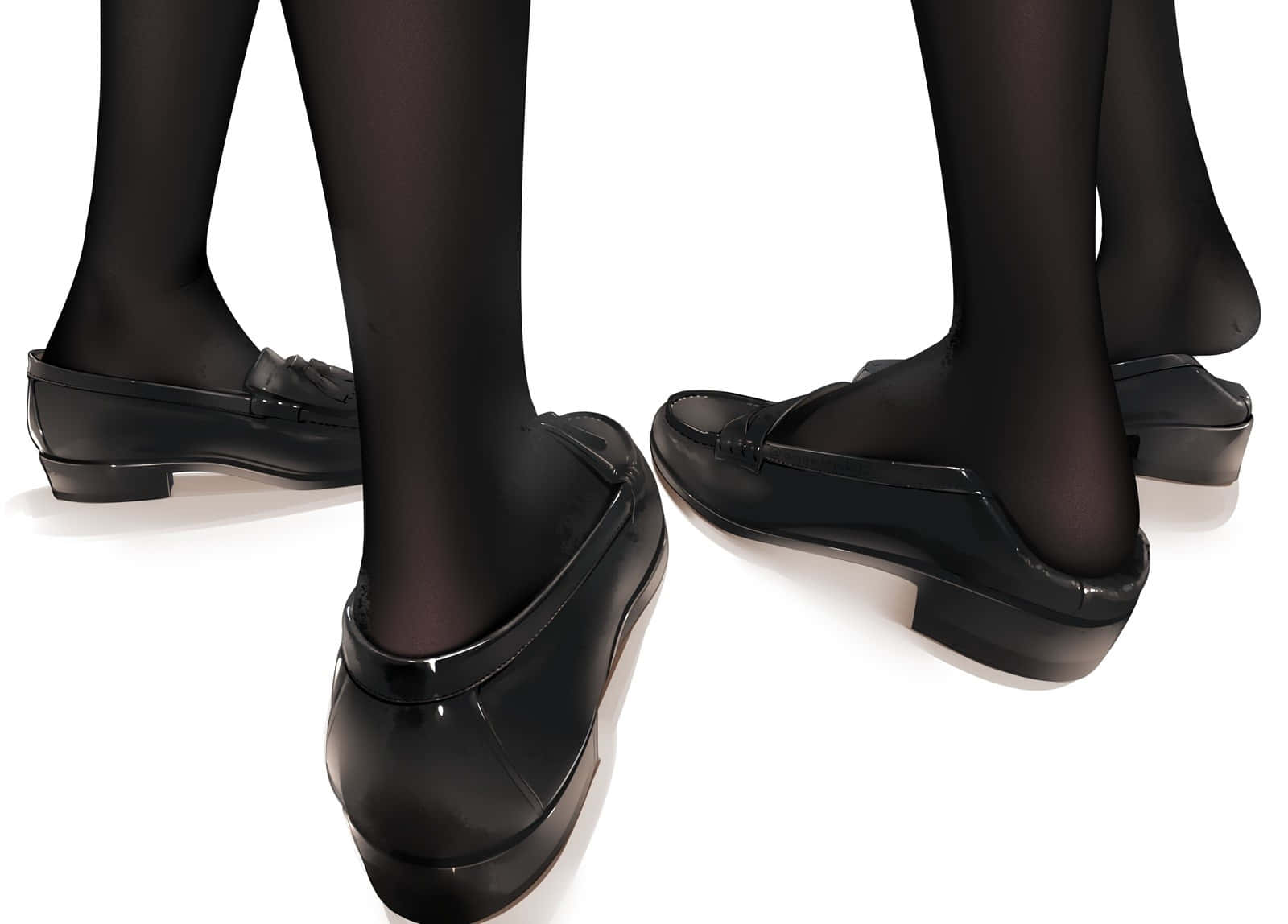 Girl Feet On Black Stockings And Shoes Background