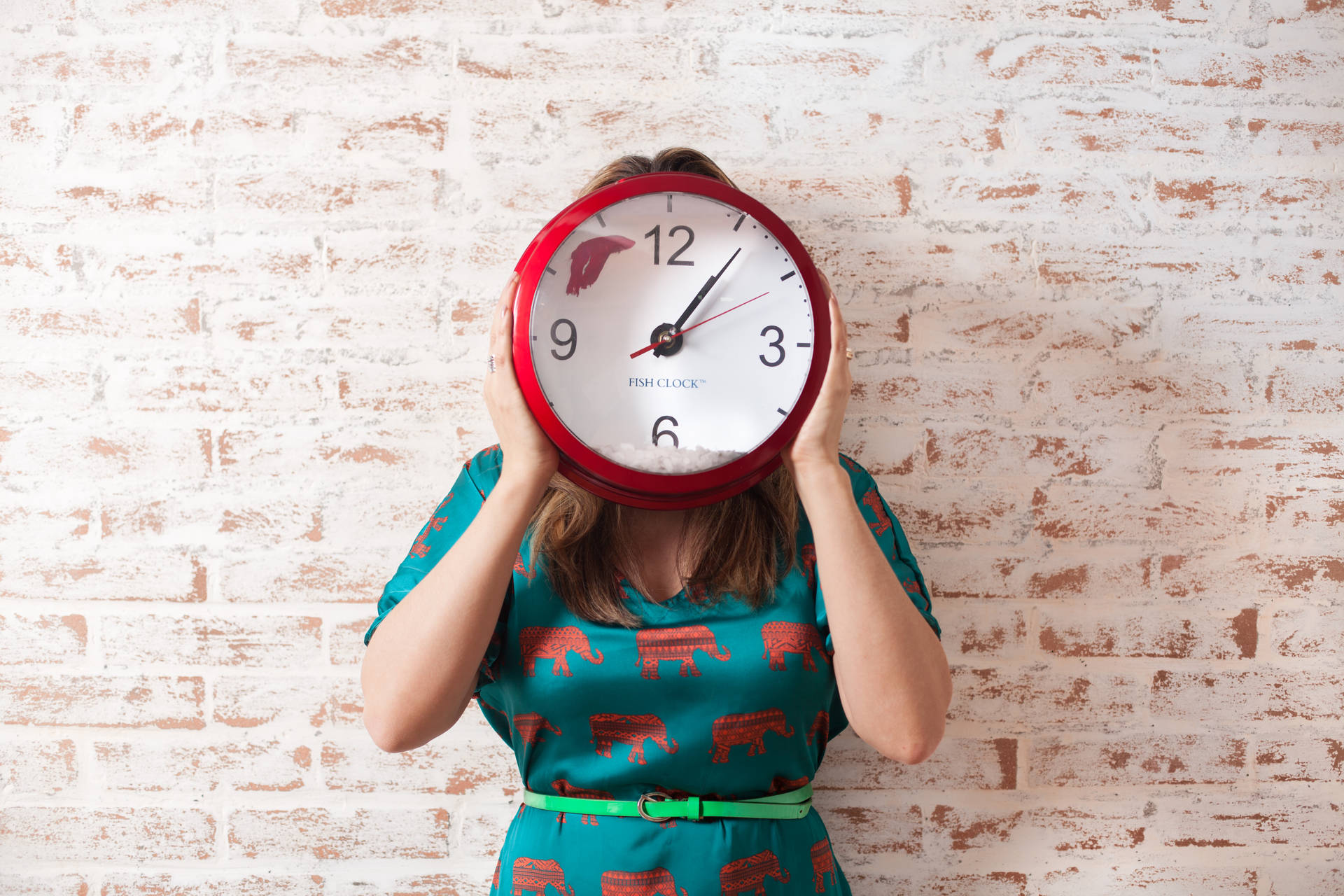 Girl Hiding Behind A Clock Background