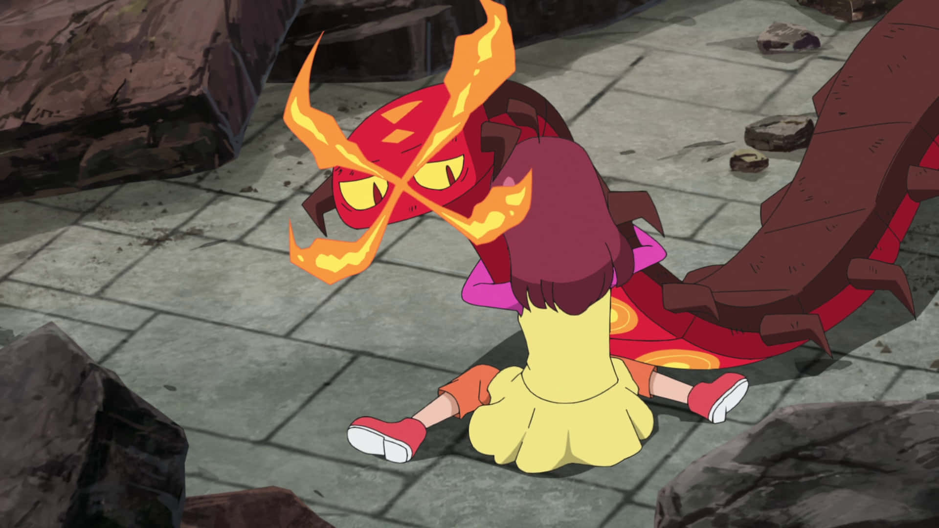 Girl Hugging Centiskorch Background
