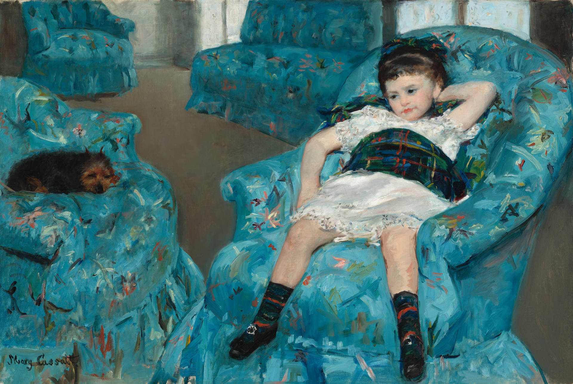Girl In Armchair Impressionist Art Background
