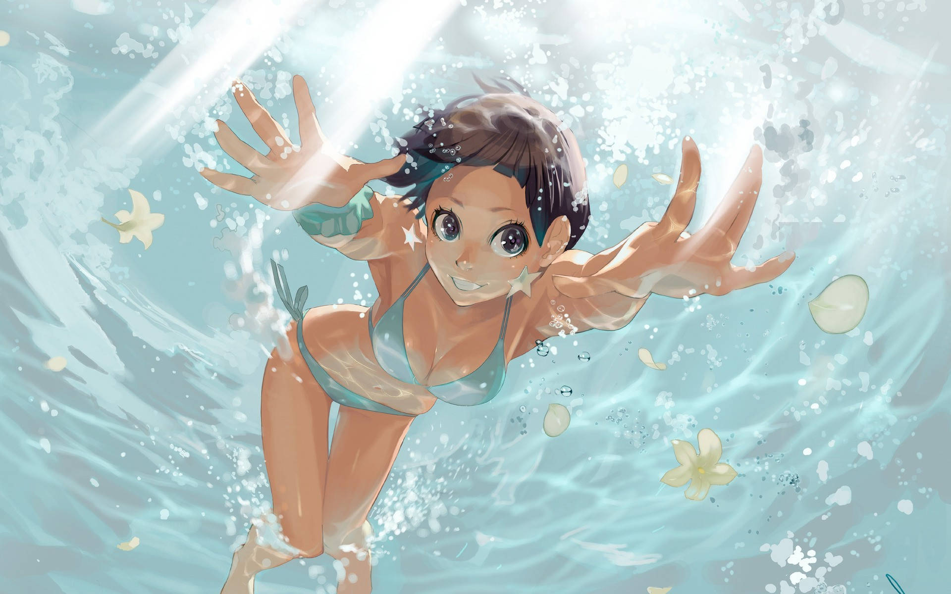 Girl In Bikini Diving Art Background