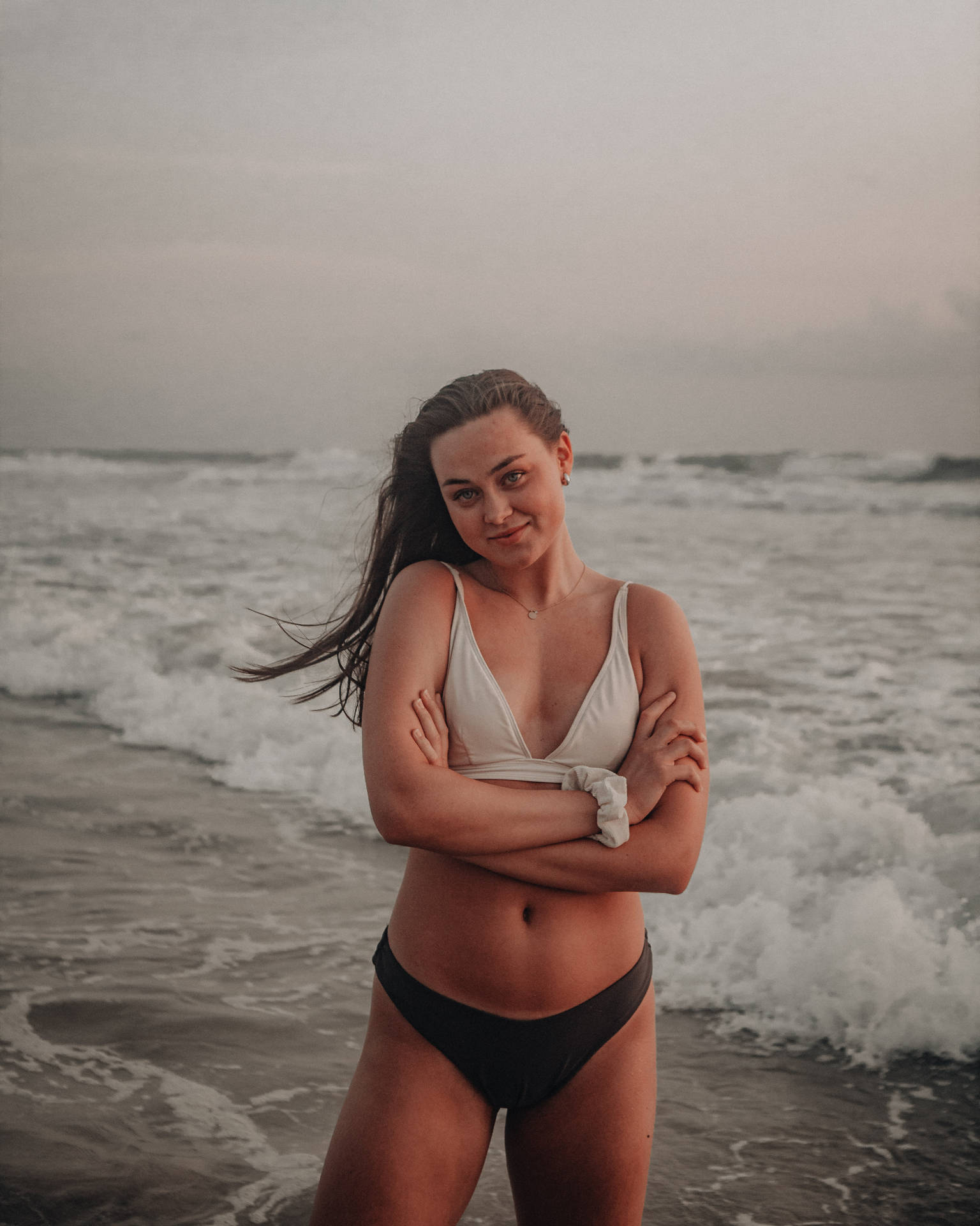 Girl In Bikini On Beach Background