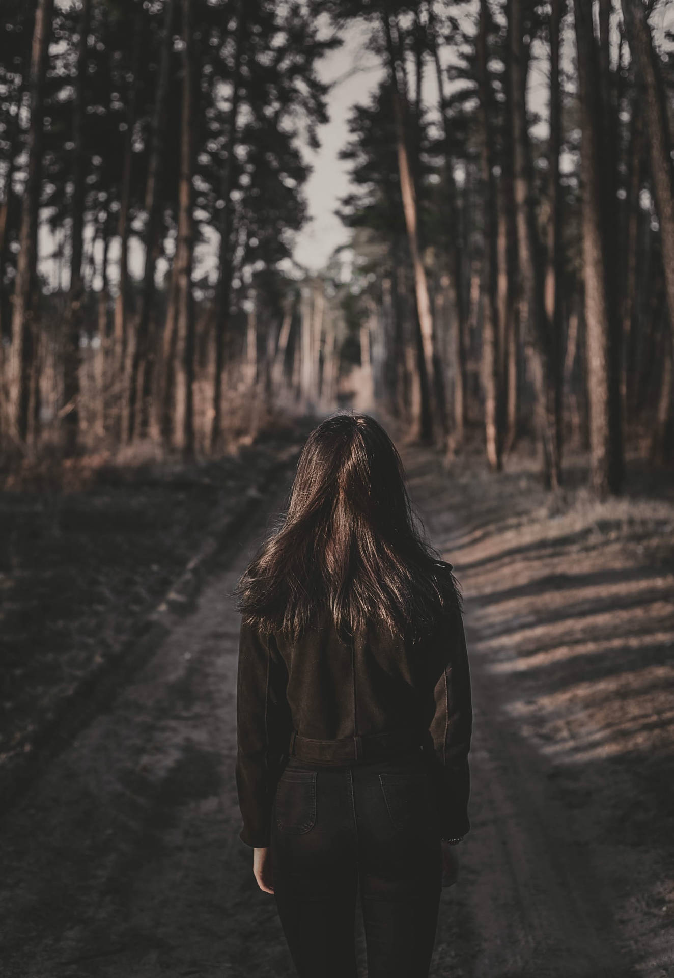 Girl In Forest Path Alone