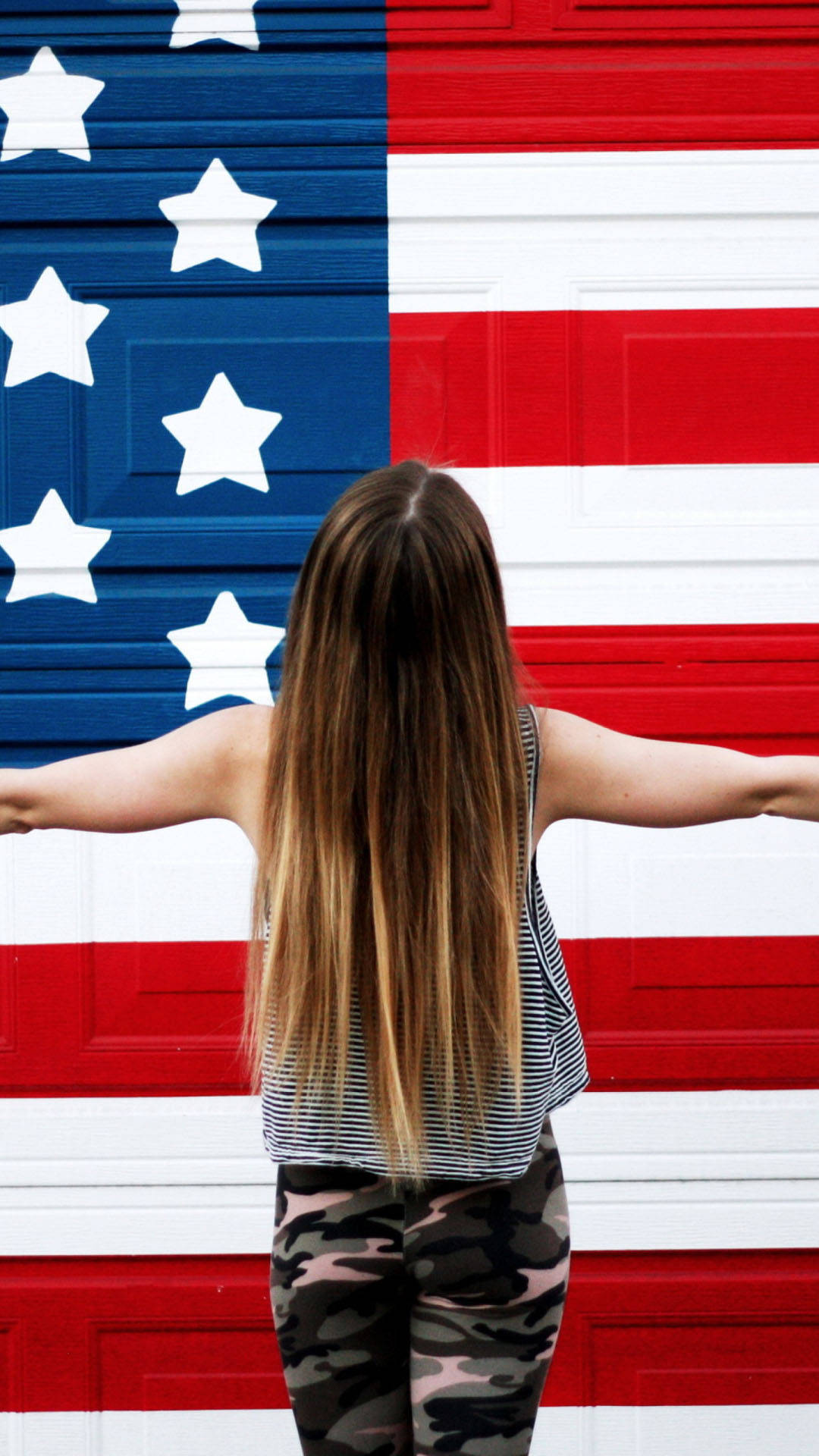 Girl In Front Of The Flag Of America Iphone Background