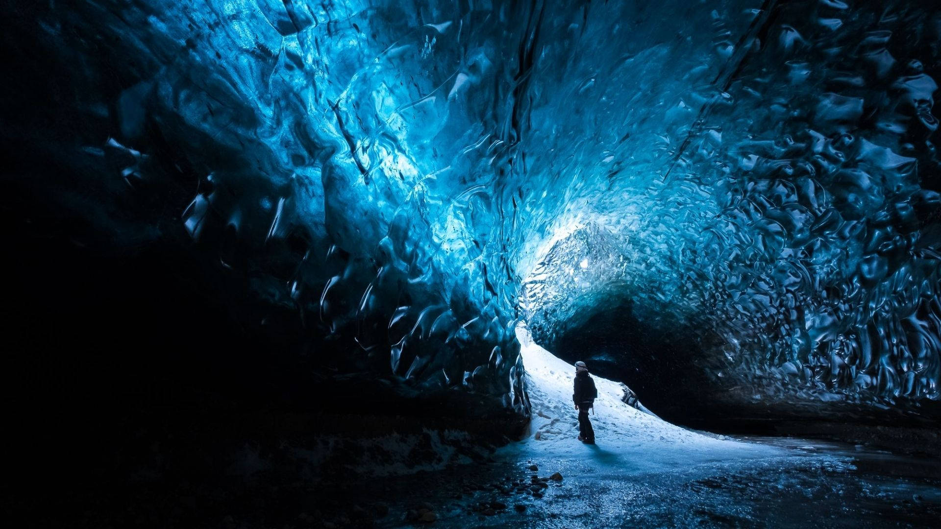 Girl In Ice Cave Background