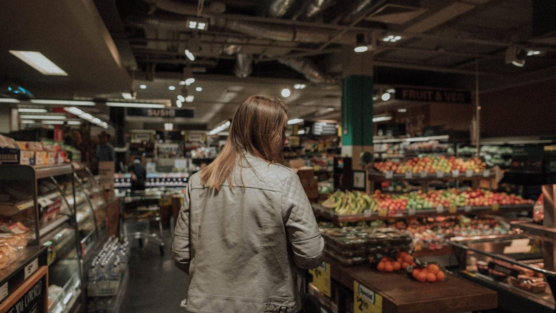 Girl In The Grocery Store Background