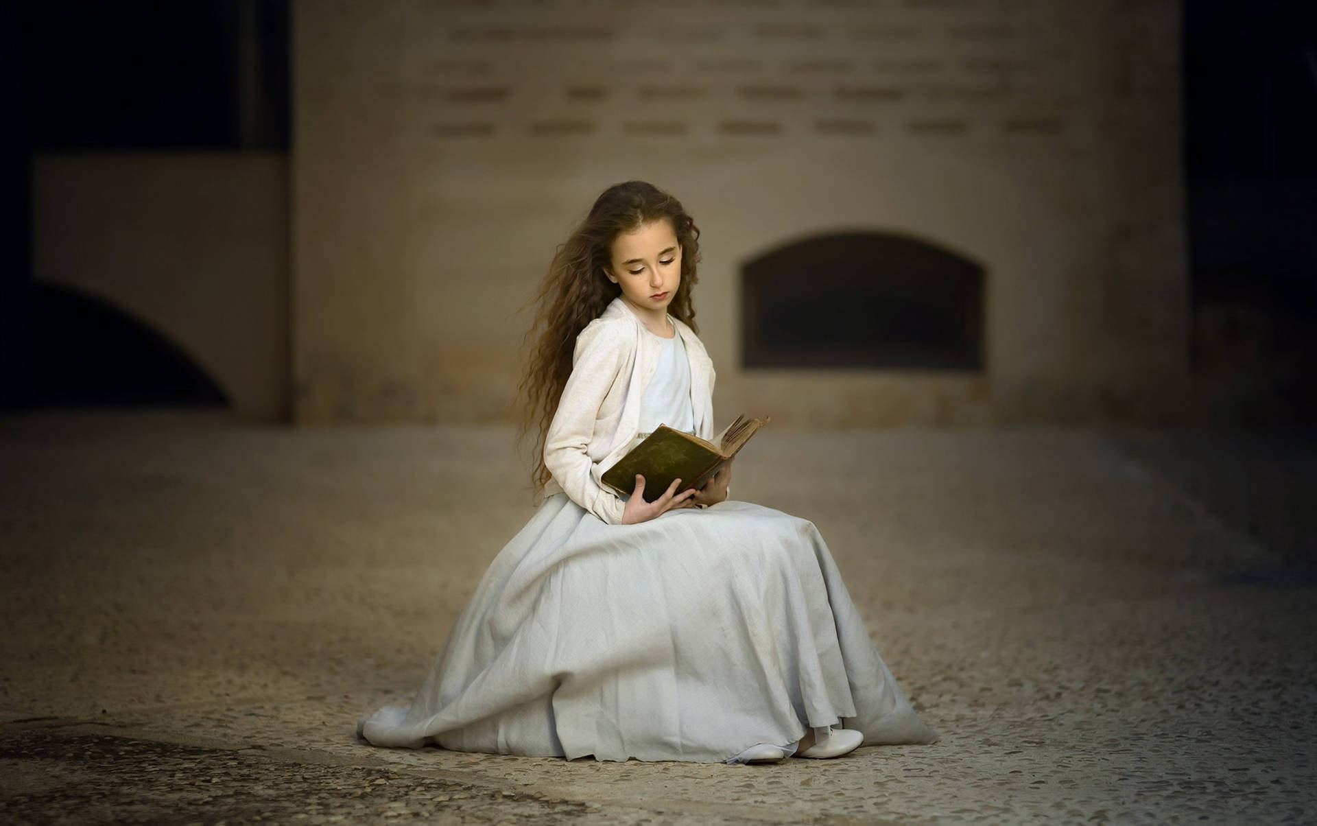 Girl In White Reading Book Background