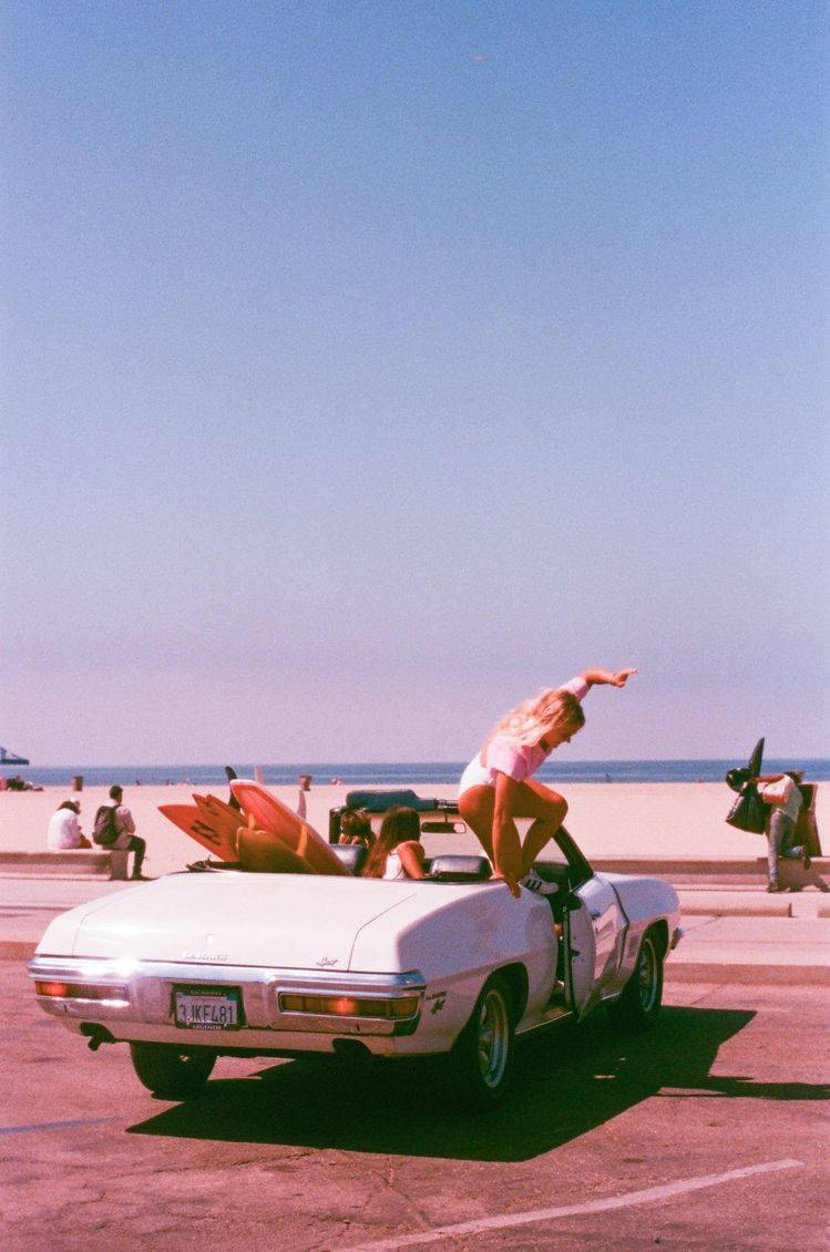Girl Jumping Off Vintage 90's Aesthetic Background