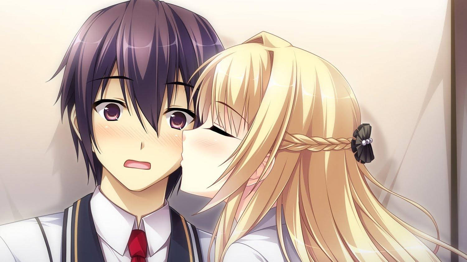 Girl Kissing Boy Romantic Anime Background Background