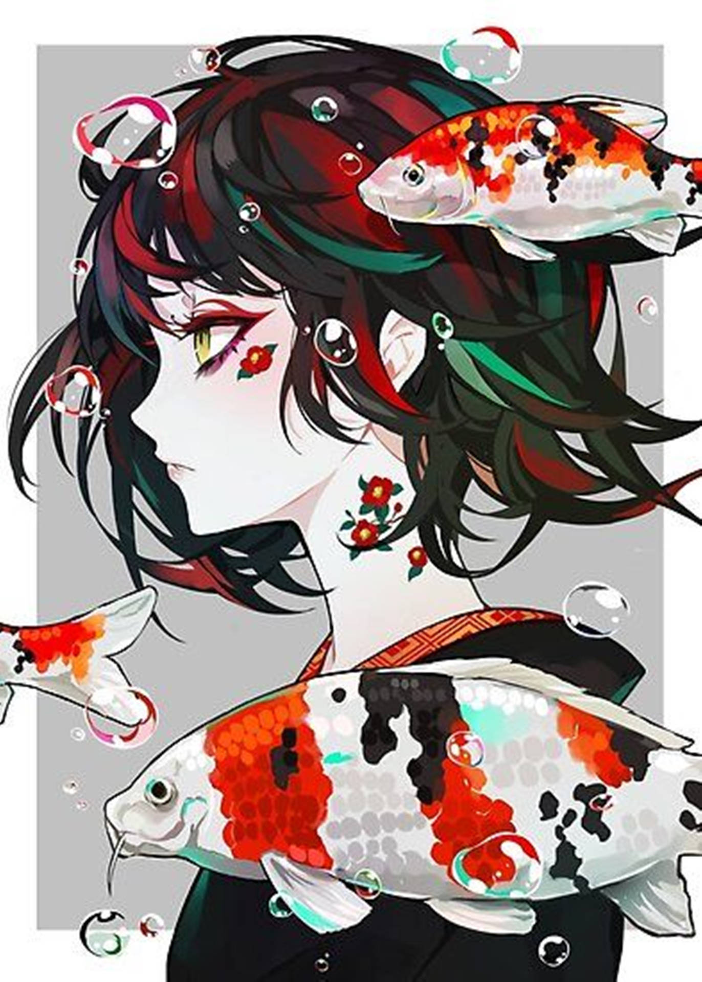 Girl Koi Fish Unique Cool Pfp Digital Art Background