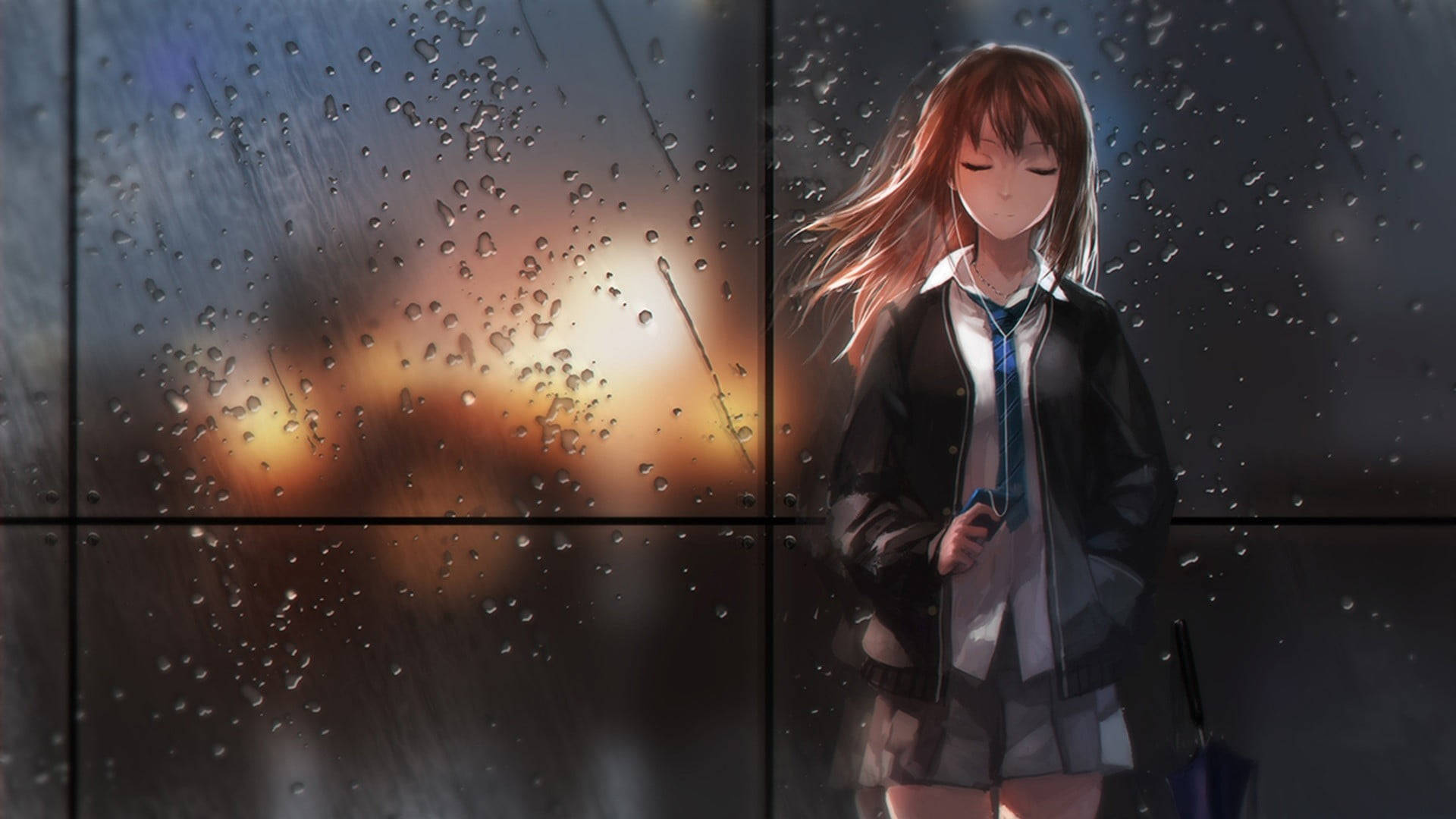Girl Listening To Music Most Beautiful Rain Background