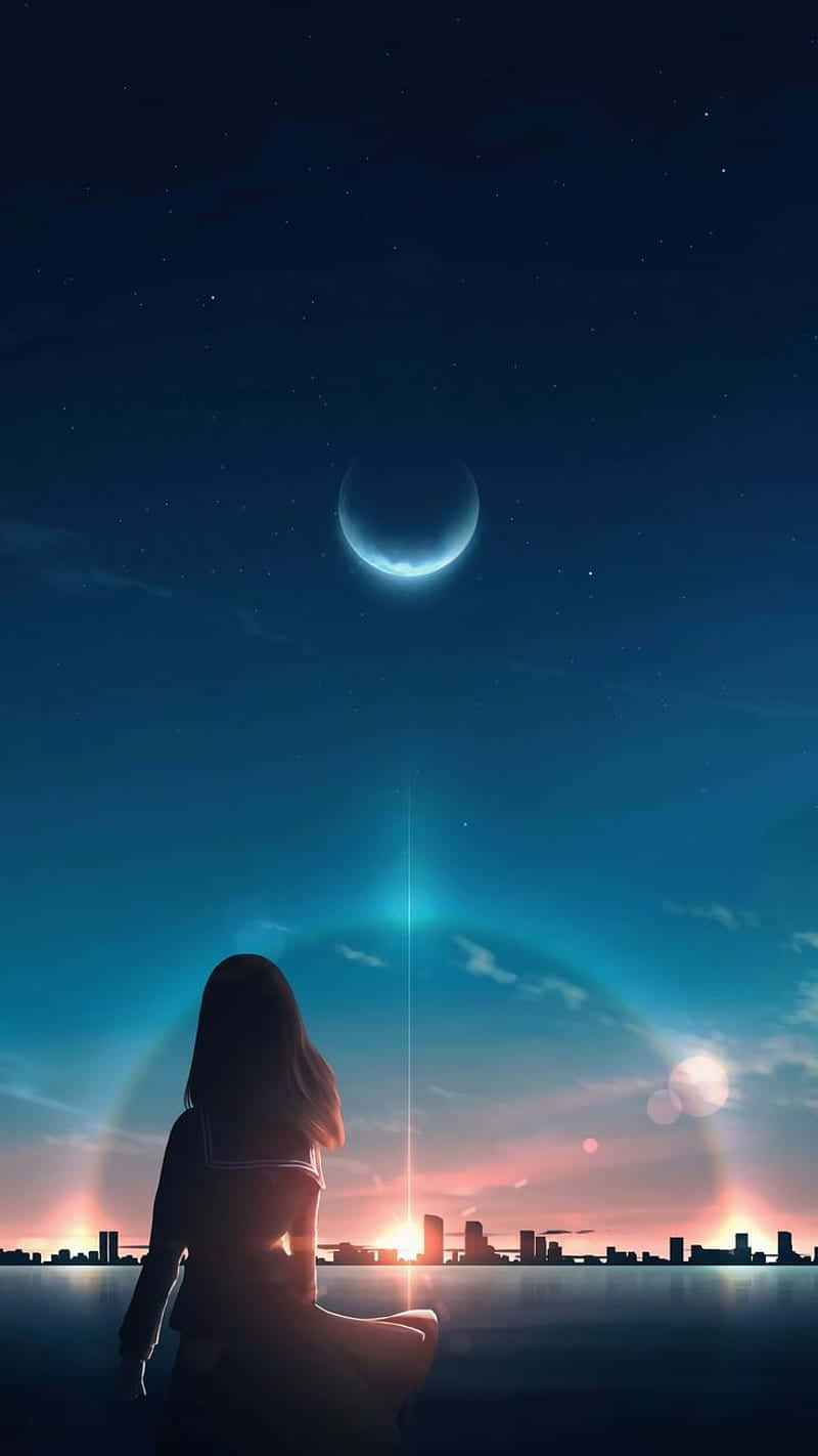 Girl Looks At Night Anime Sunrise Background