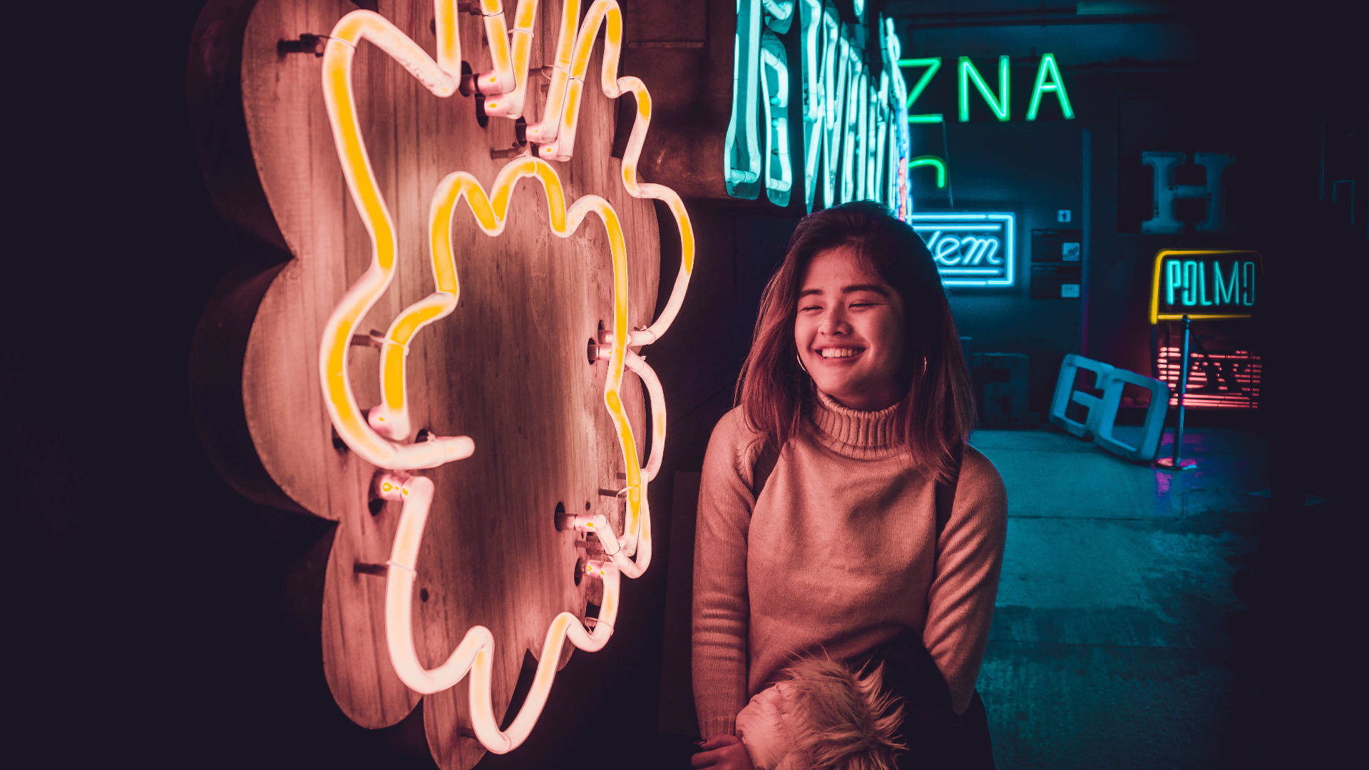 Girl Neon Smile Background