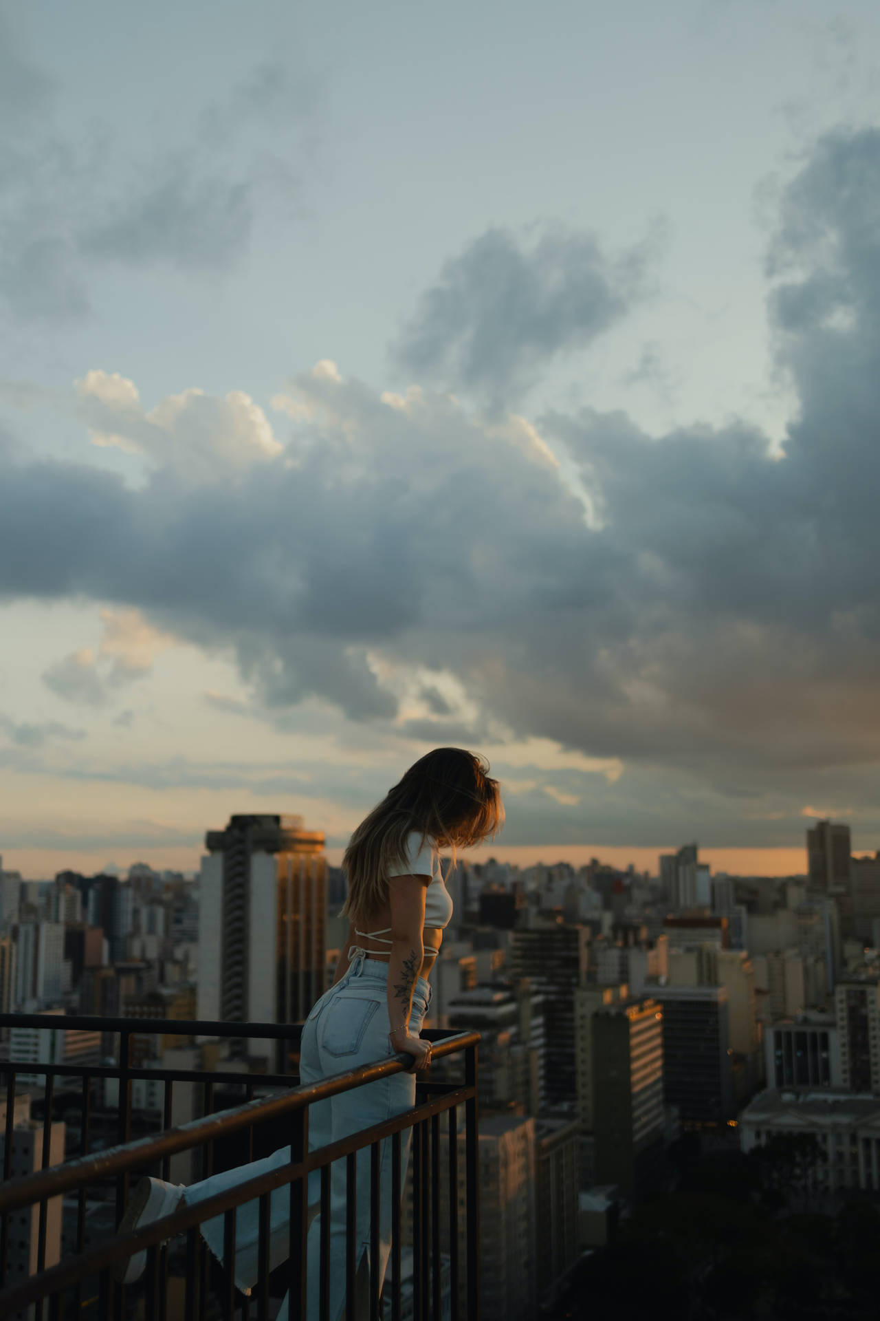 Girl On Balcony Cloud Aesthetic Background