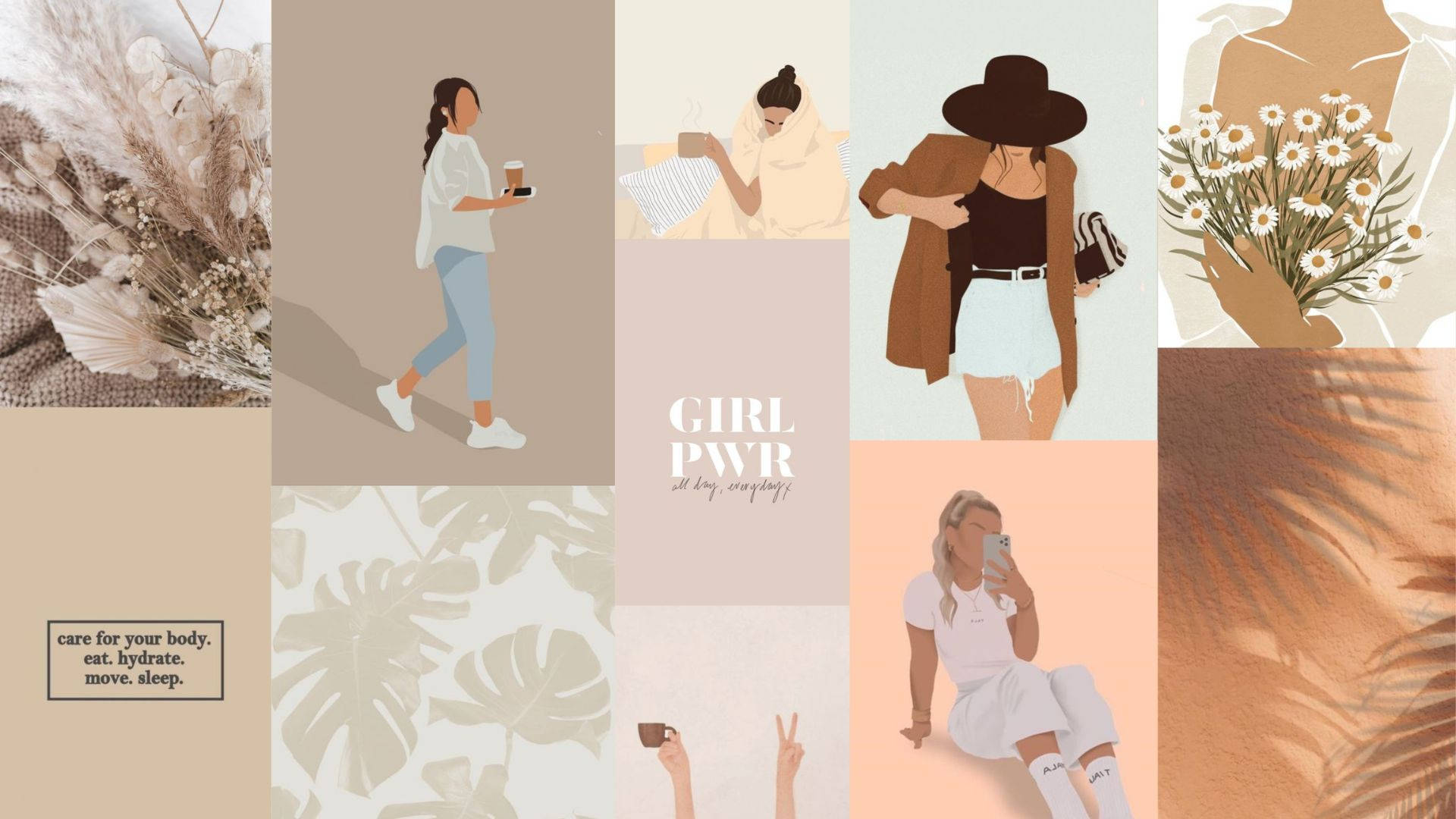 Girl On Pink - A Collection Of Illustrations Background