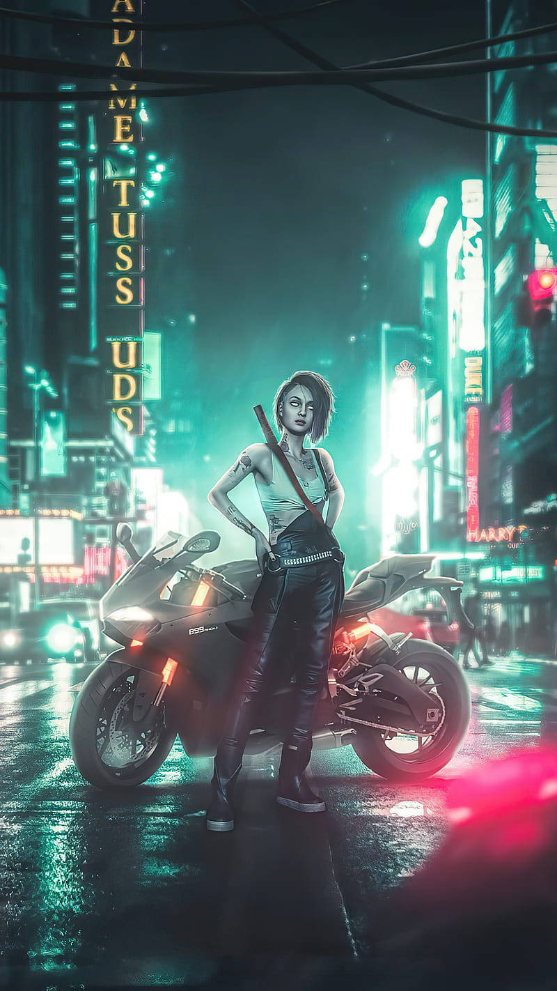 Girl On Road Cyberpunk Iphone X Background