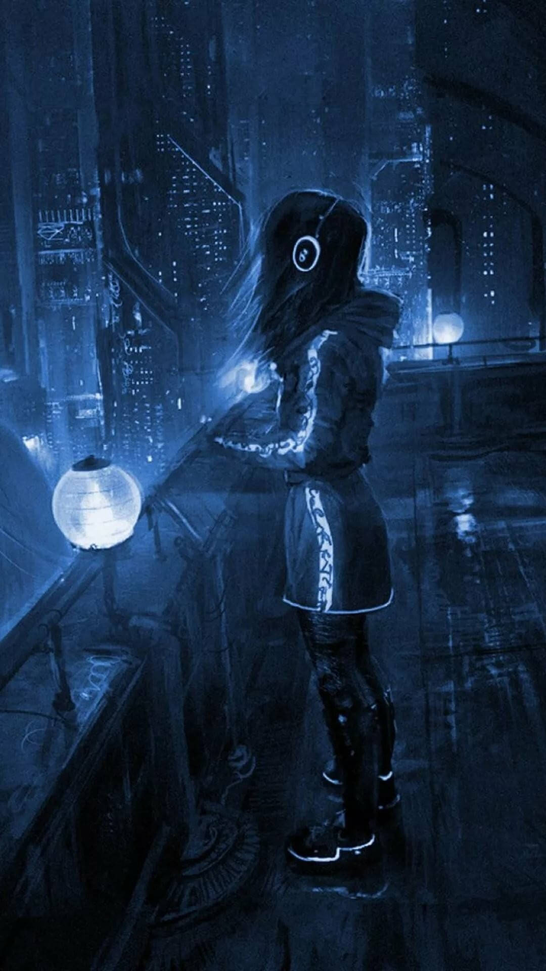 Girl On Rooftop Cyberpunk Iphone X Background