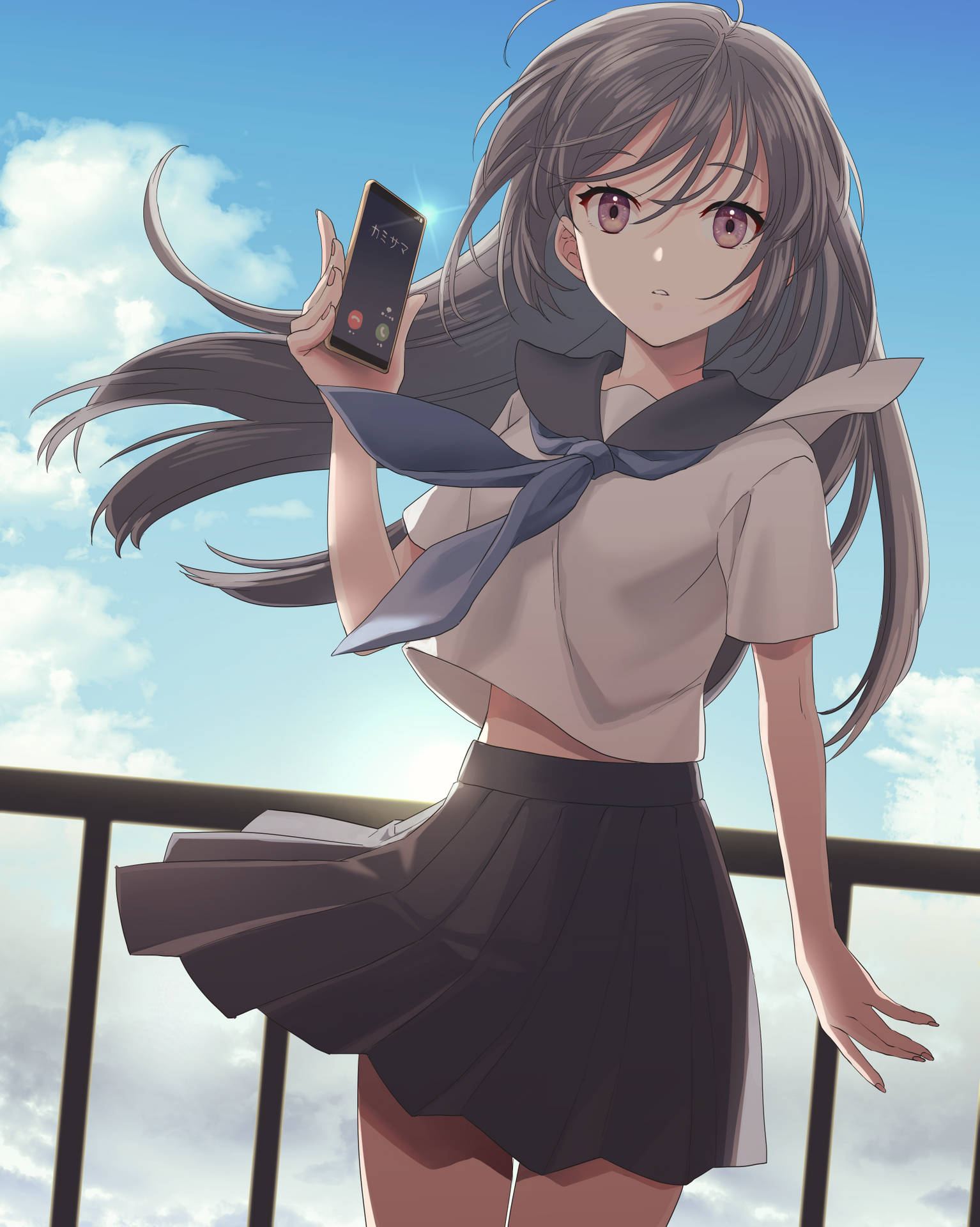 Girl On The Rooftop Anime Phone Background