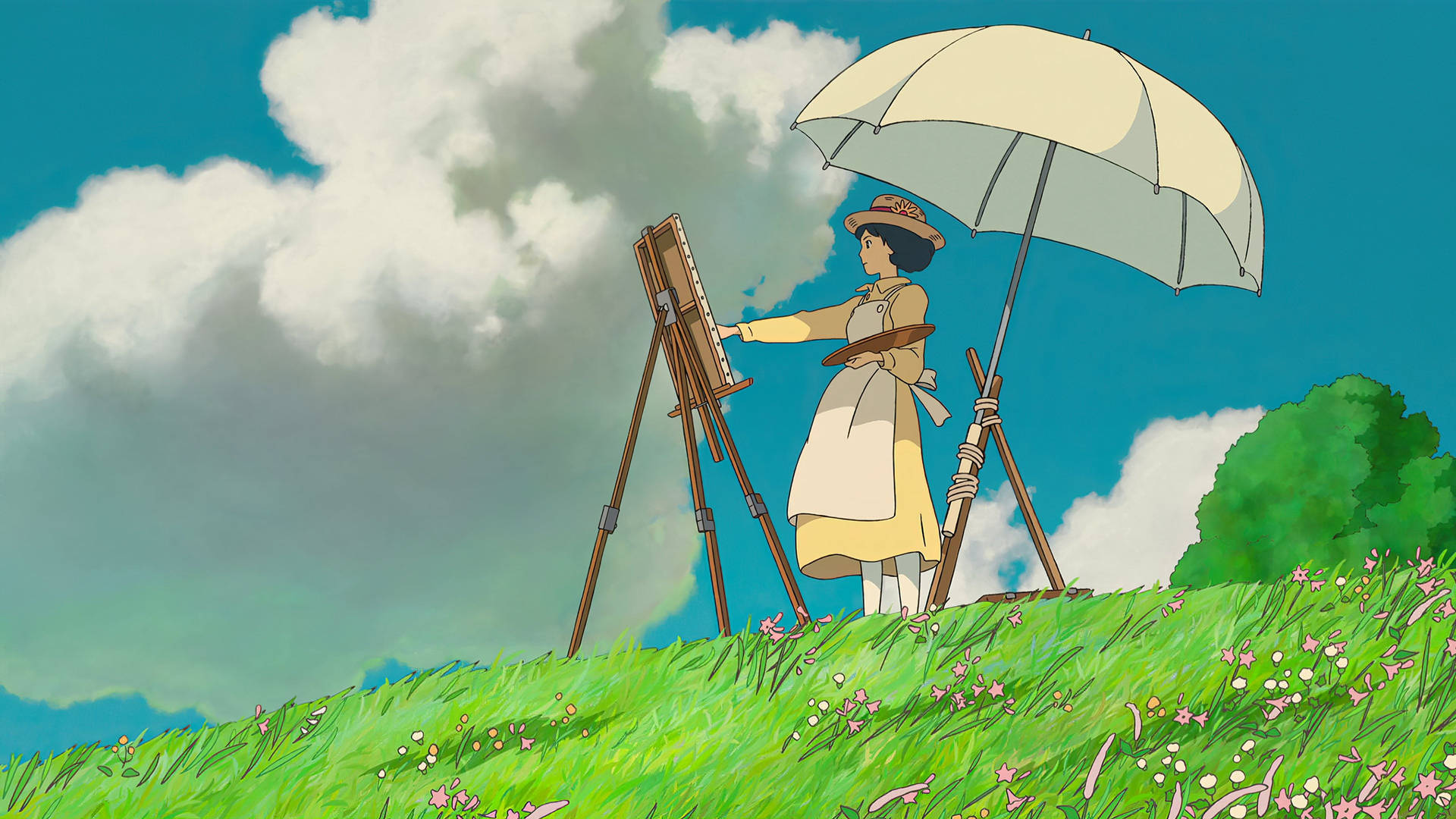 Girl Painting In Studio Ghibli Scenery Background