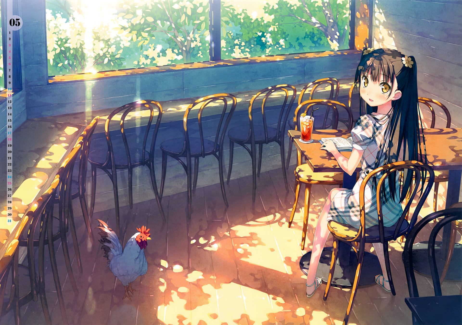 Girl Reading Book In Café Background