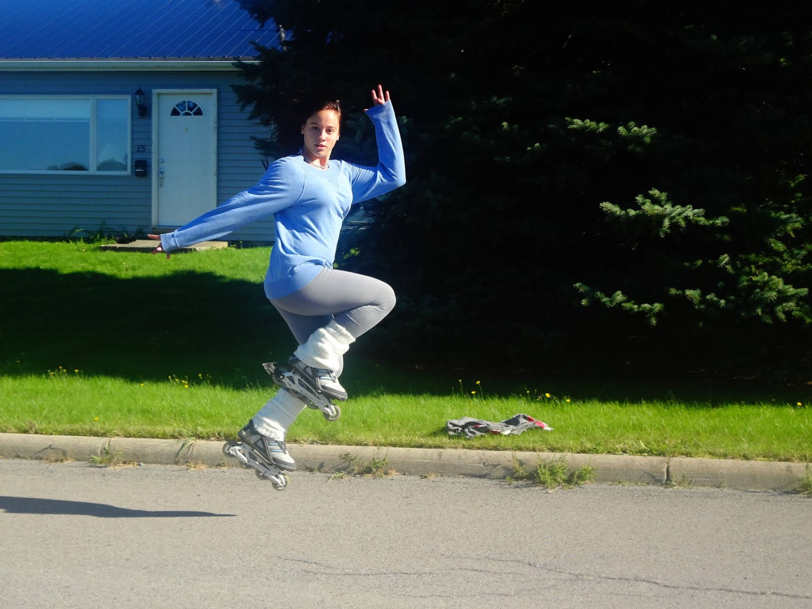 Girl Rollerblading Skip Exercise