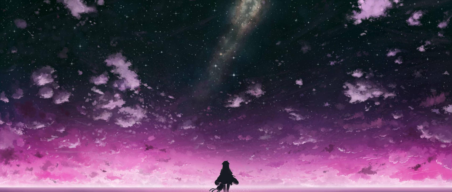 Girl's Silhouette Purple Anime Aesthetic Background