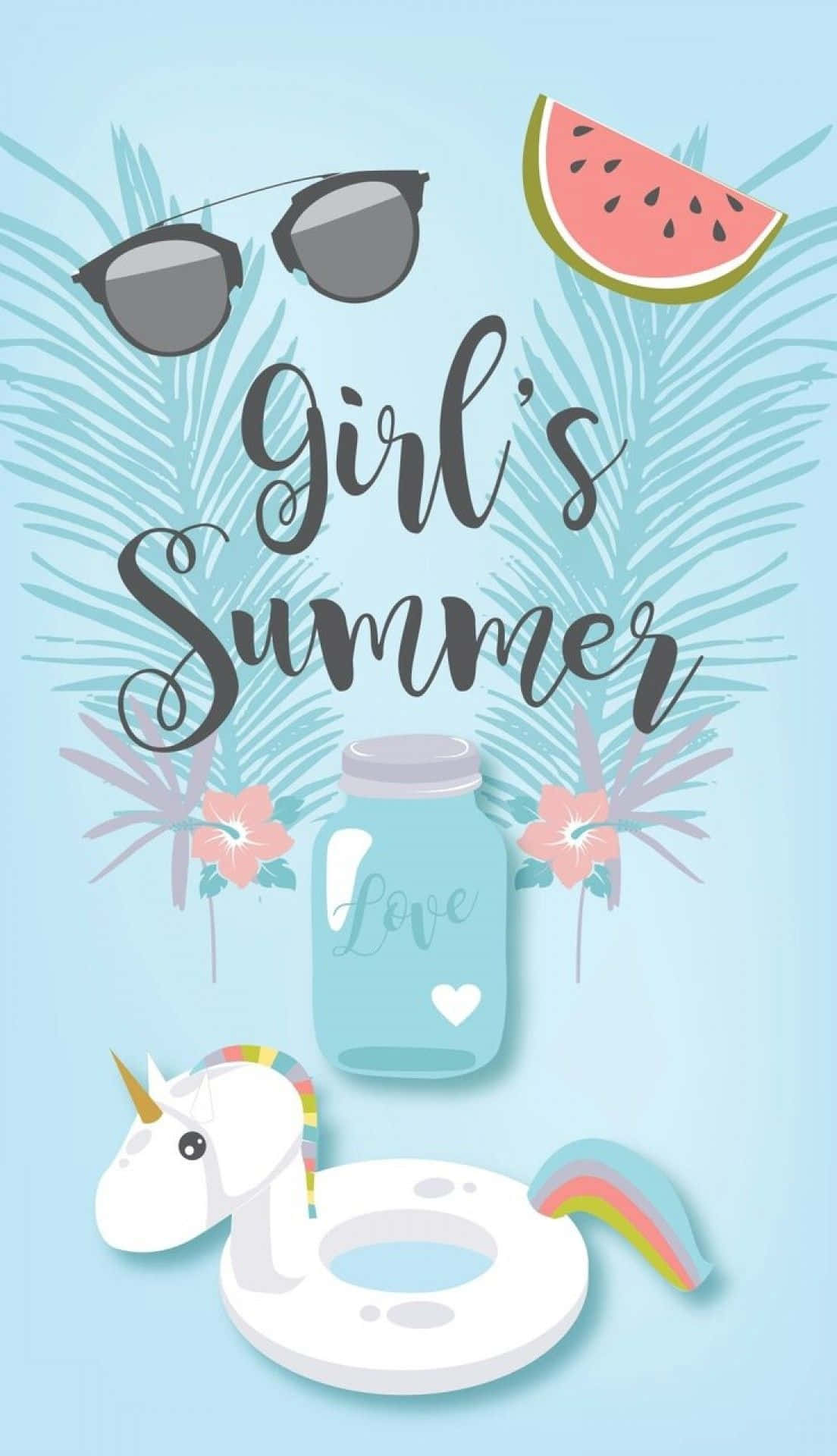 Girl's Summer Card With Sunglasses, A Unicorn, And A Hat