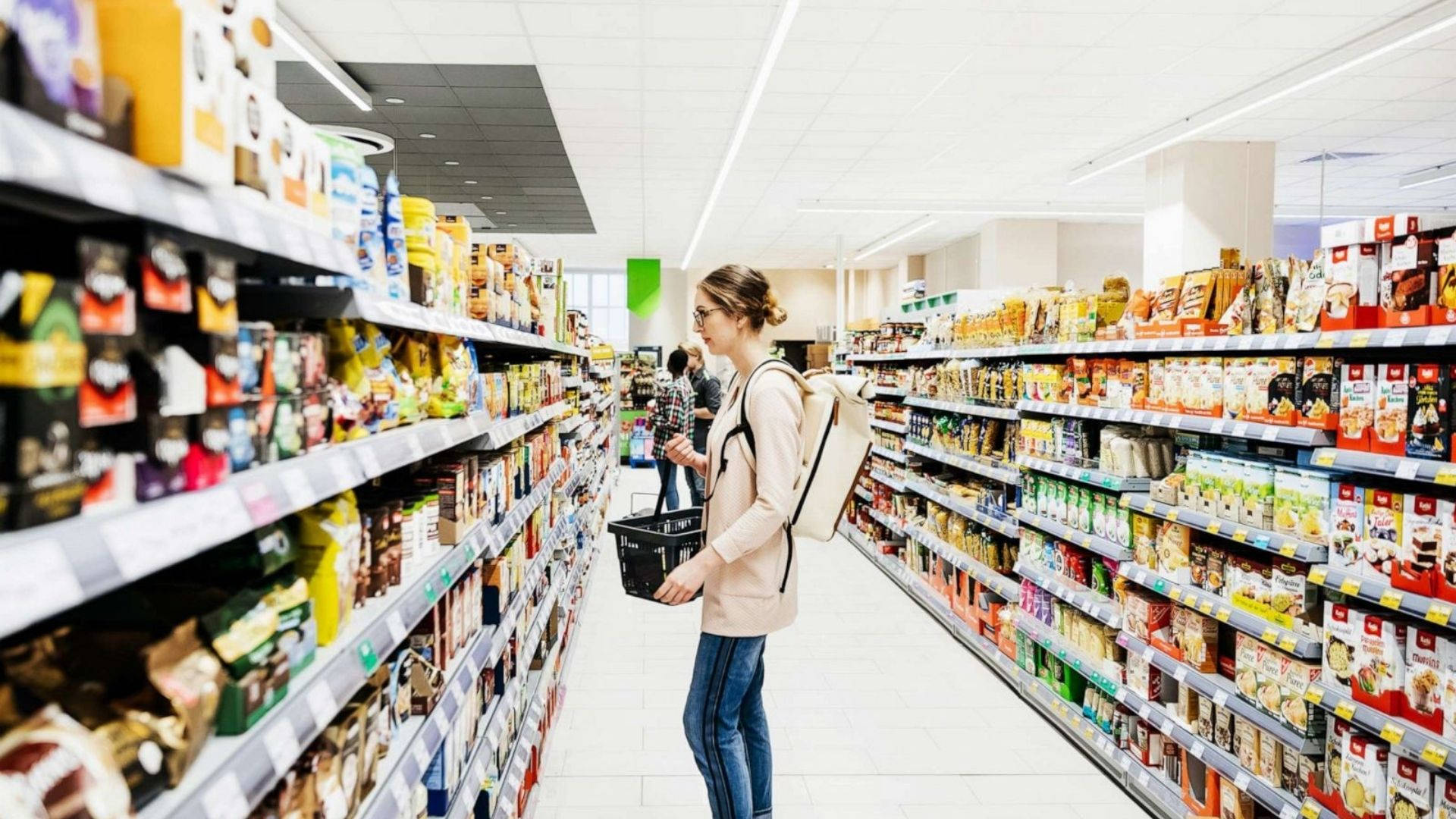Girl Shopping In Grocery Store Background