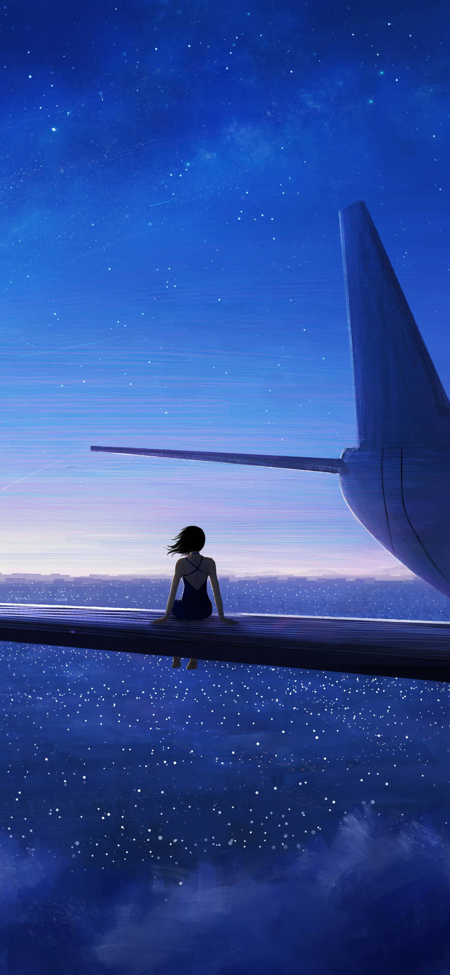 Girl Sitting On Small Plane Wing Background