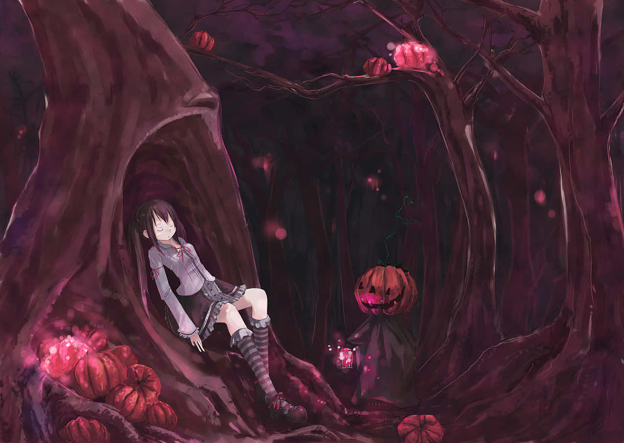Girl Sleeping In Halloween Forest Scary Anime