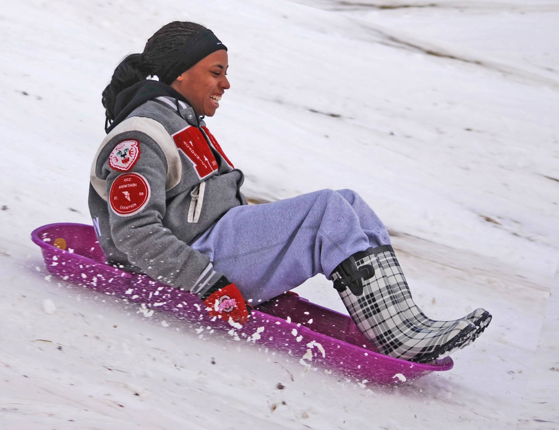 Girl Smiling Sledding Background