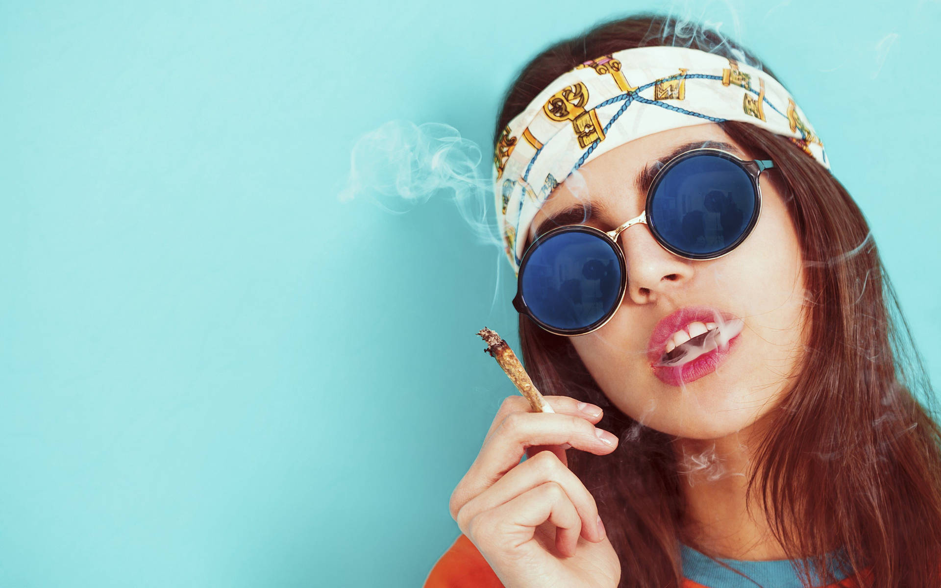 Girl Smoking Weed Boho Background