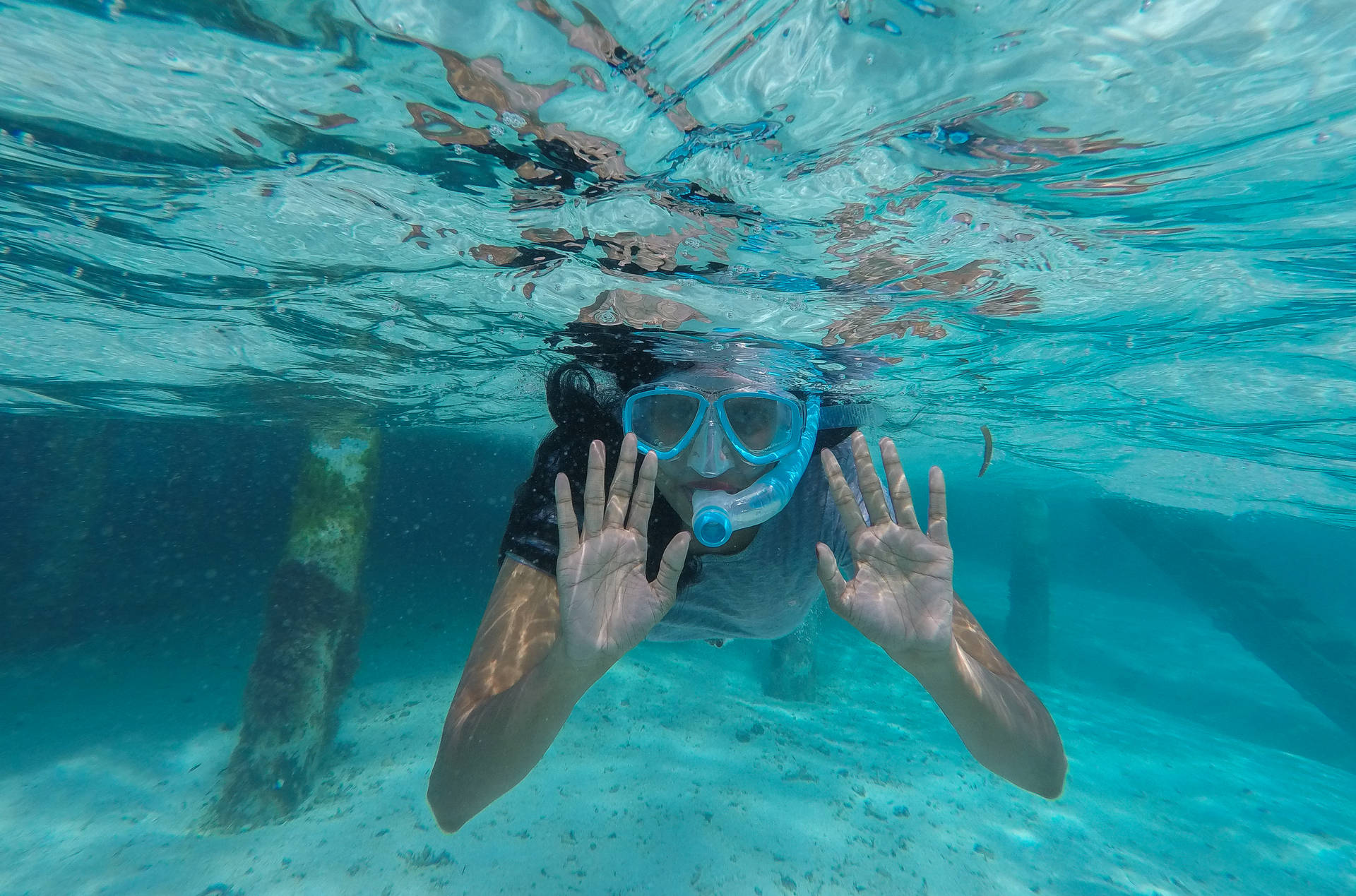 Girl Snorkeling Alone Underwater