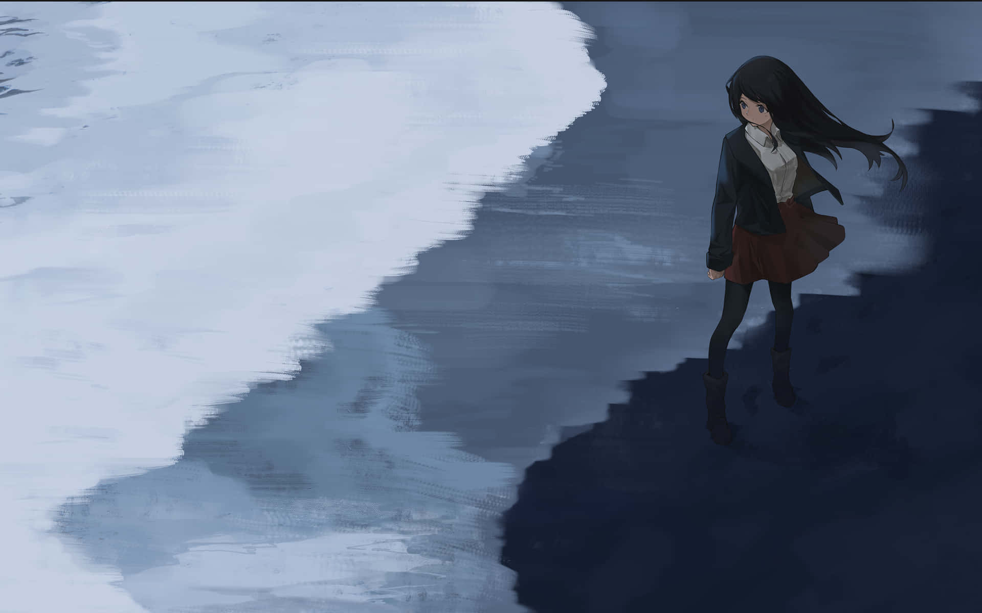 Girl Standing Lateral To The Sea Background