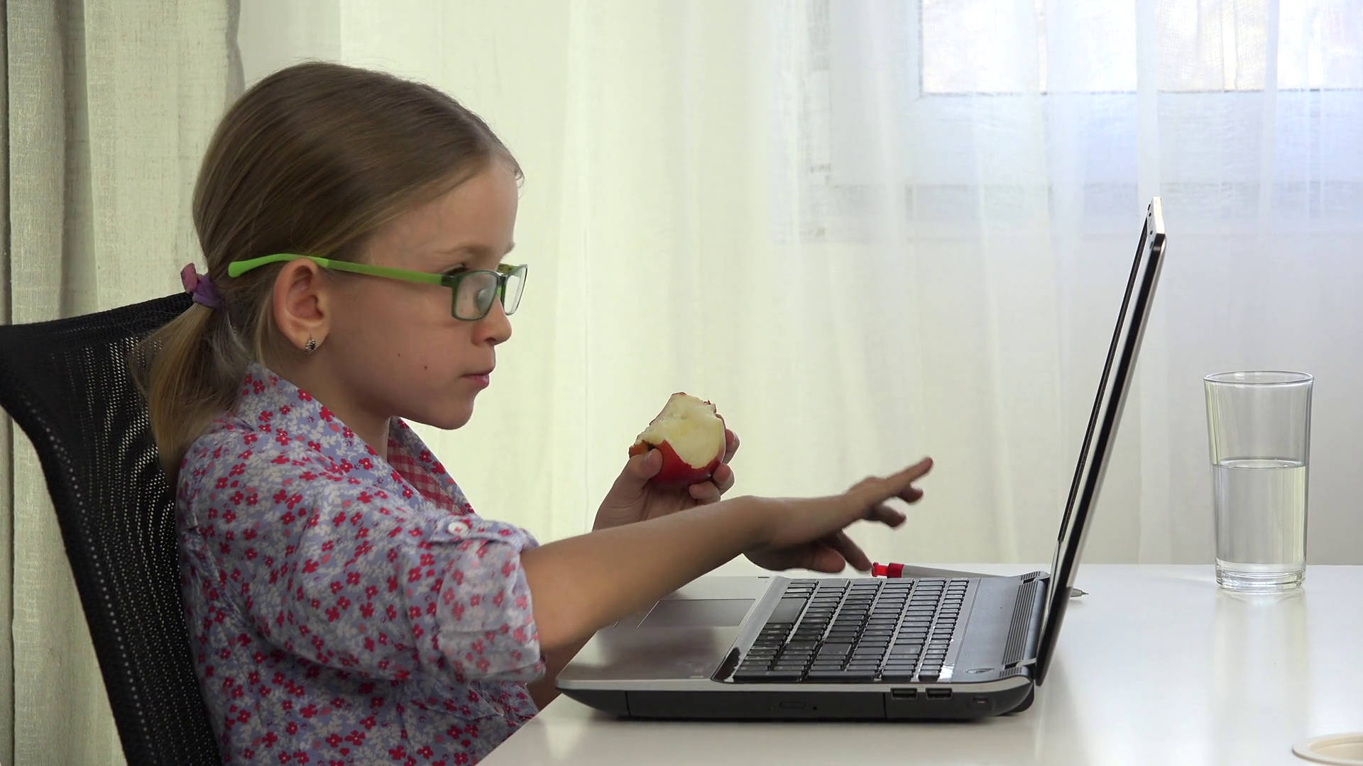 Girl Studying On Laptop Background