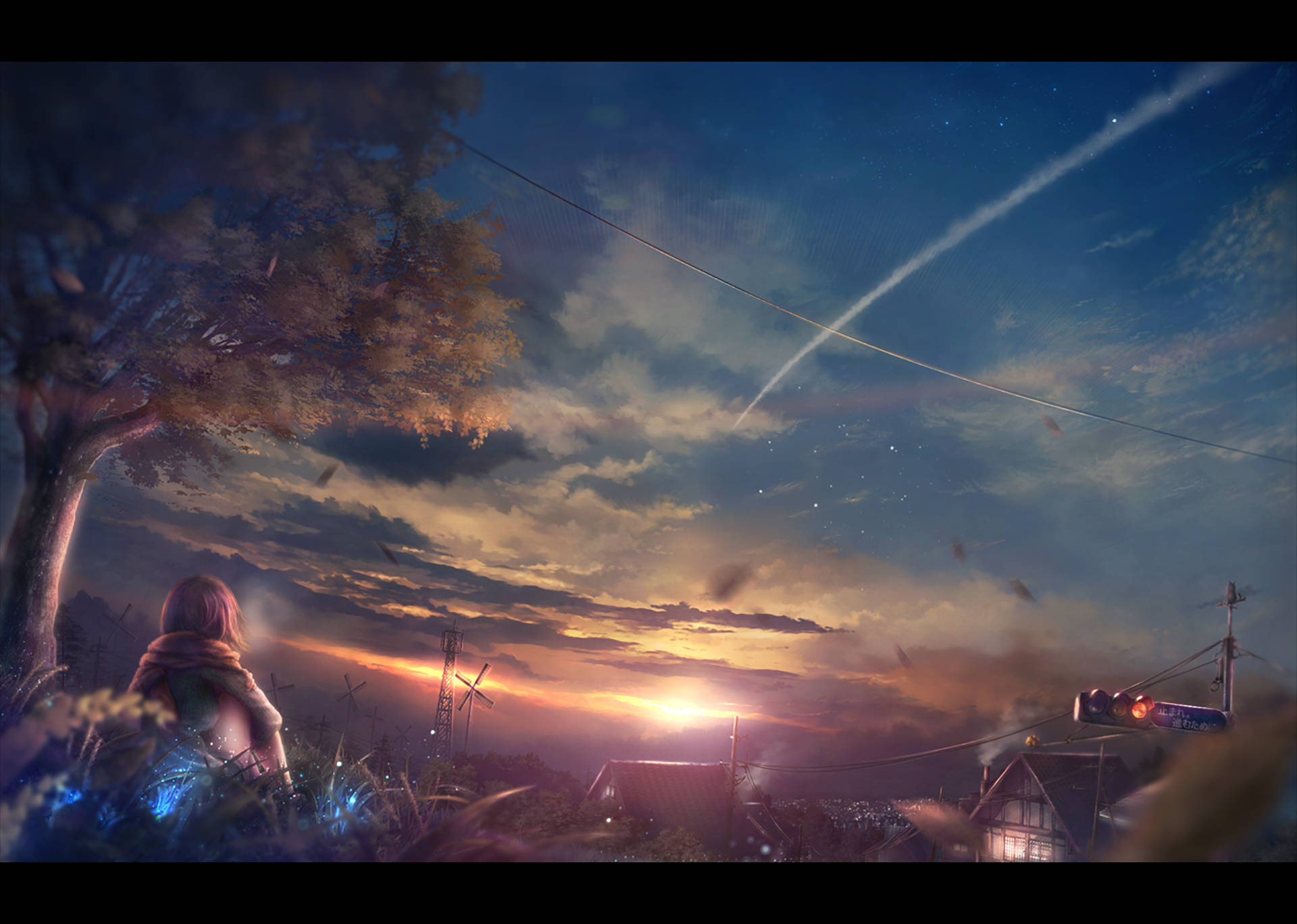 Girl Under Tree Anime Aesthetic Sunset Background