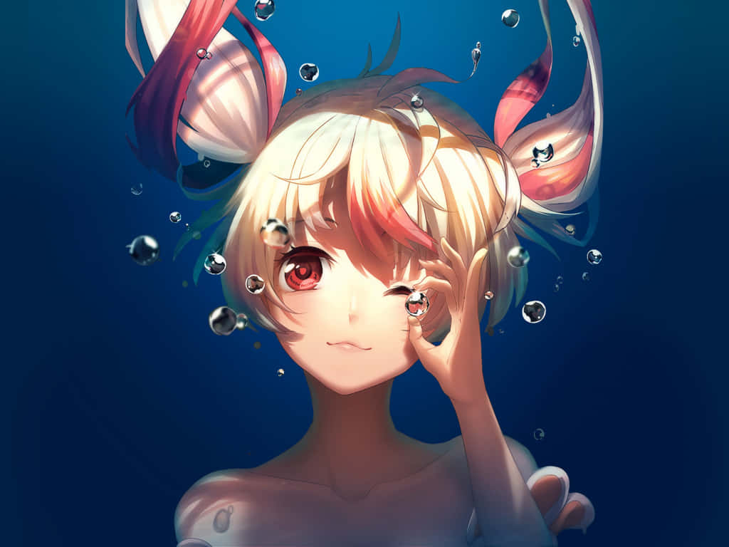 Girl Underwater Holding Air Bubble Anime Landscape Background