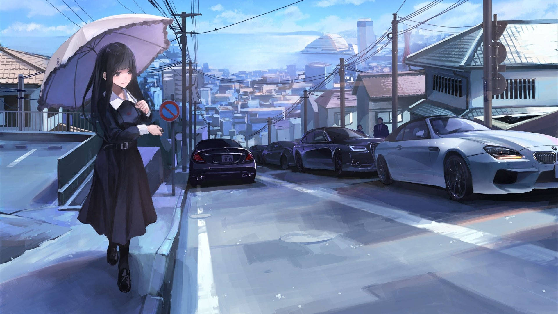 Girl Walking Near A Car Anime