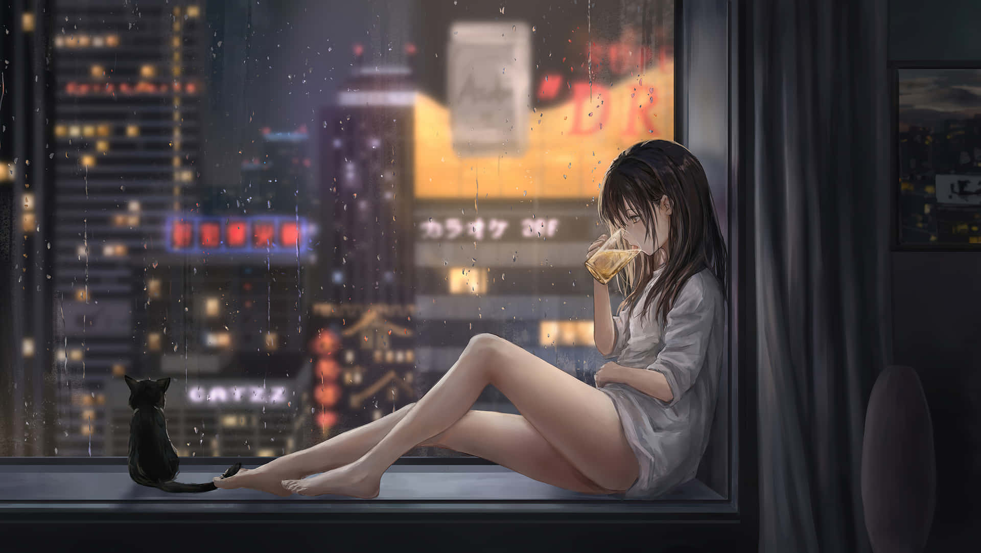 Girl Watching Rain 4k Background