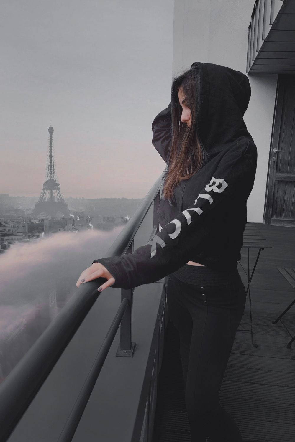 Girl Wearing Black Hoodie Background